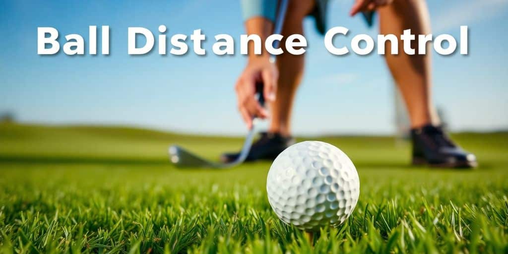 Golfer preparing to take a precise shot on course.