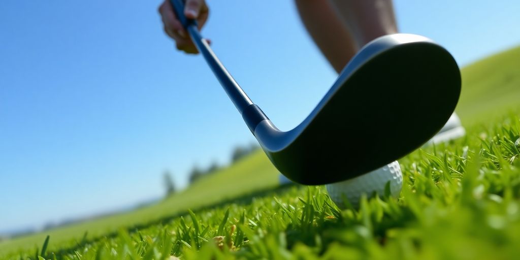 Golfer hitting a ball on the fairway with precision.