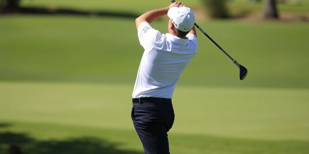 Golfer executing a powerful swing on the golf course.