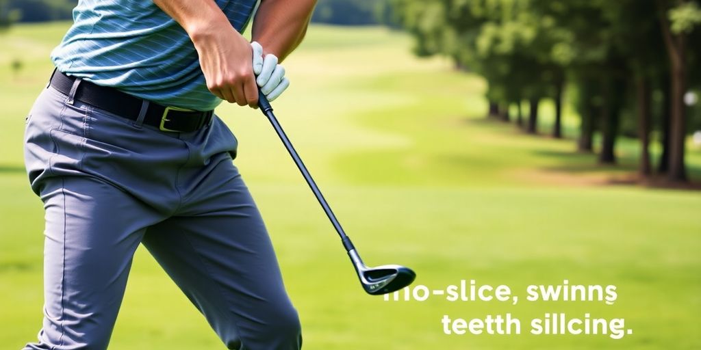 Golfer executing a flawless no-slice swing on the course.