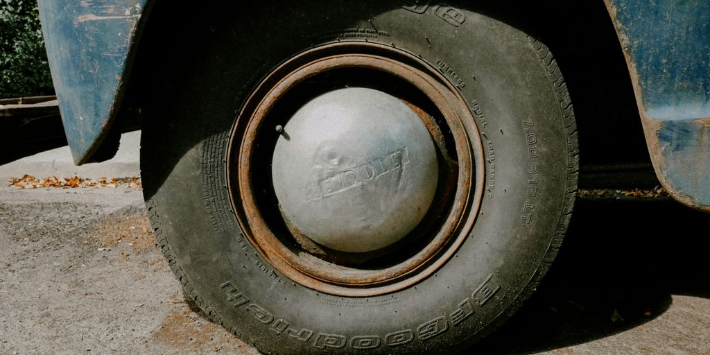 a close up of a tire on a truck